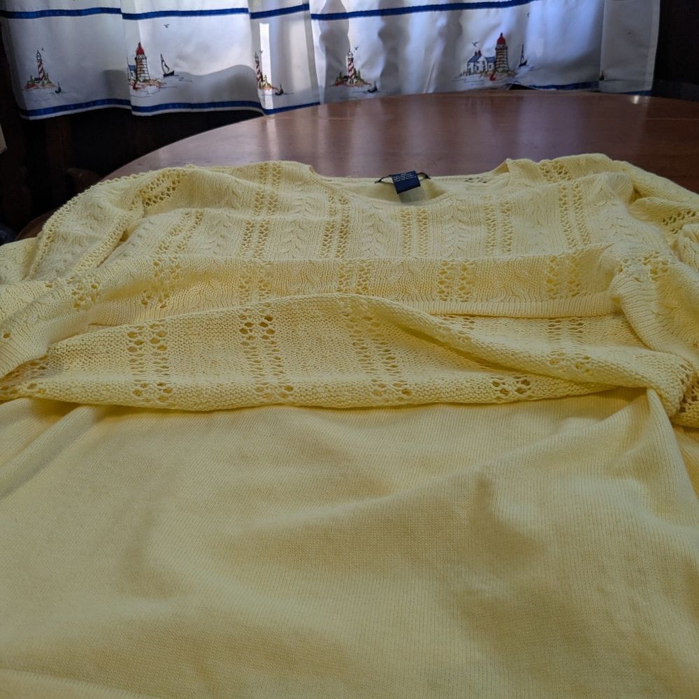 Denim & Co Bright Yellow Pointelle Knit Sweater 3XL - Picture 4 of 10